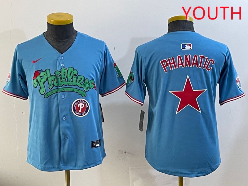 Youth Philadelphia Phillies Blank Light Blue Four generations joint name 2025 Nike MLB Jersey style 3->youth mlb jersey->Youth Jersey